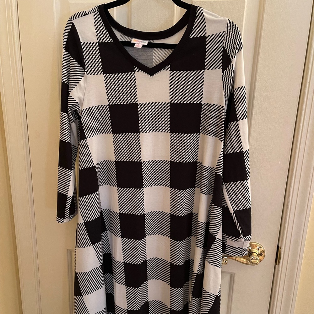 Lularoe black and white buffalo plaid dress